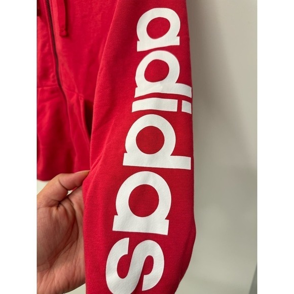 Adidas Women's Raspberry Pink Cotton Blend Logo Zip Up Hoodie XS - Picture 8 of 10